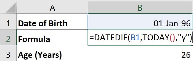 Formula to calculate accurate age of any person from current date