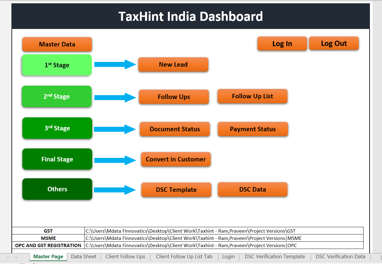 Excel based CRM for Taxation project